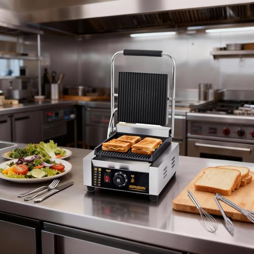Bonnlo 811 Commercial Sandwich Make, 1800W Stainless Steel Countertop Panini Press Grill with Adjustable Temp 122°F–572°F, For Steak, Burgers, Home & Restaurant Use, 110V, Silver - size: 12"D x 12.2"W x 8"H