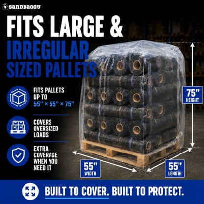 Sandbaggy Clear Pallet Covers | Made in USA | Tarp Fits Large Pallets Up to 55" x 55" x 75" | Built w/ 1 Month UV | Heavy Duty 1.5 Mil Thick (Pack of 25)
