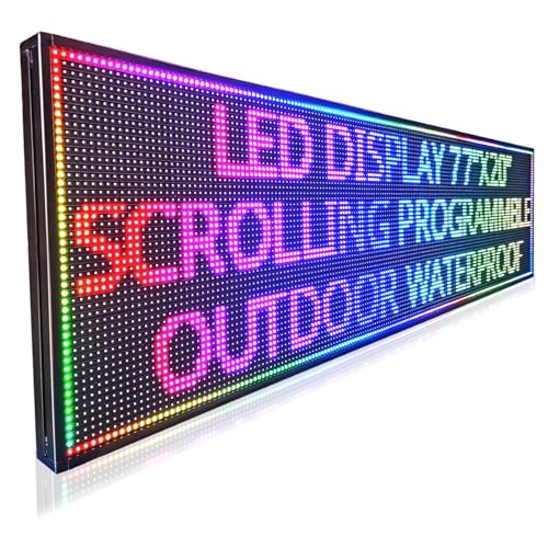 HS Programmable Scrolling Led Sign, Digital Signs Outdoor Waterproof ,Electronic Message Display Board ,Open neon Signs, Full Color High Brightness Big P10 77’’x20’’for Business Store Advertisement Public, APP control - size: P10 77''X20''