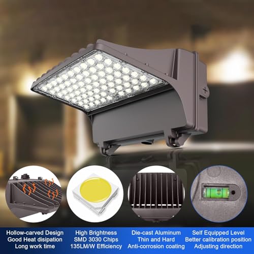 120W LED Full Cut-Off Wall Pack Light with Photocell, 5000K Wattage Tunable - size: 60/80/100/120W