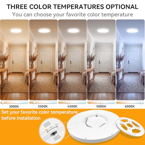 WKONCLDY 5CCT 3000k/3500K/4000K/5000k/6000k Selectable, Led Flush Mount Ceiling Light, 15.8 Inch 4800LM Round Modern Flat Panel,Super Slim for Living Dining Kitchen Bedroom Room - color: White, size: 16in-1Pack