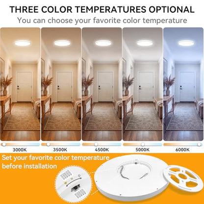 WKONCLDY 5CCT 3000k/3500K/4000K/5000k/6000k Selectable, Led Flush Mount Ceiling Light, 15.8 Inch 4800LM Round Modern Flat Panel,Super Slim for Living Dining Kitchen Bedroom Room - color: White, size: 16in-1Pack