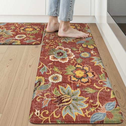 LEEVAN Anti Fatigue Kitchen Mats for Floor, Cushioned Kitchen Mat Set 2PCS - color: Coral, size: 17.3"x29"+17.3"x47"-0.47inch