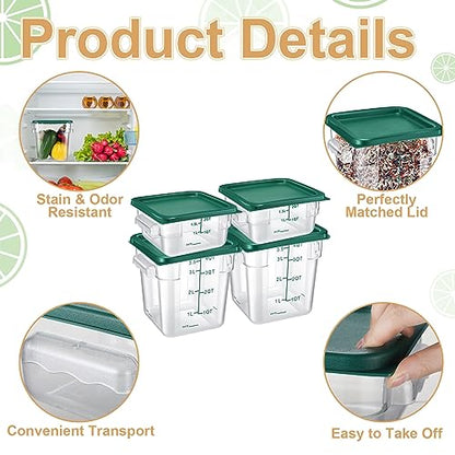 Barydat 4 Pcs Square Food Storage Containers with Lids 2qt & 4qt, Green - color: Green