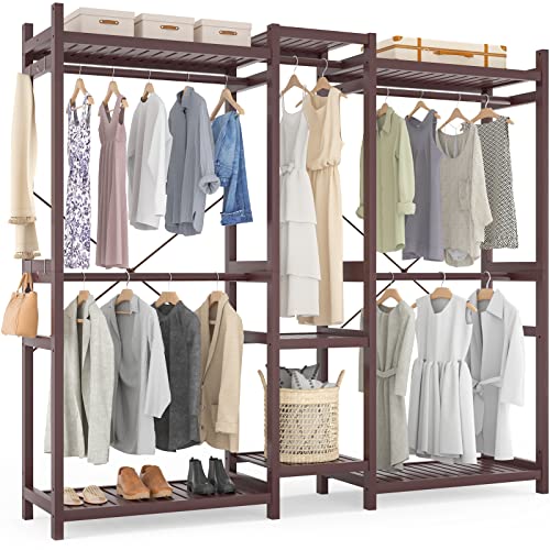 Homykic Bamboo Clothing Rack with 7 Shelves, 5 Rods, 70” Wide, Espresso - color: Espresso, size: III Large