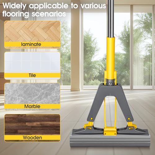 Masthome Sponge Mops for Floor Cleaning,Suitable for Tile Marble Laminate - color: Yellow-grey