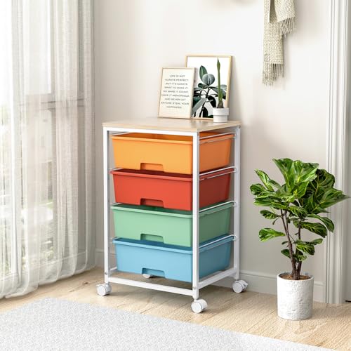 SYKIARIOL Rolling Cart with Drawers, 4-Drawer Utility Cart, Macaron - color: Macaron
