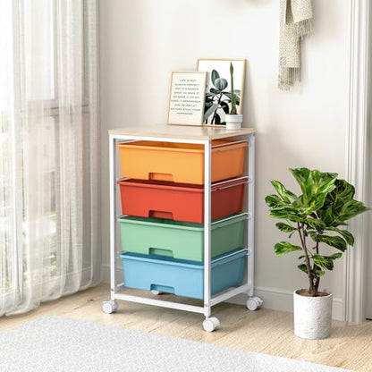 SYKIARIOL Rolling Cart with Drawers, 4-Drawer Utility Cart, Macaron - color: Macaron