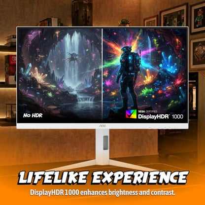 AOC 27 Inch Gaming Monitor QHD 320Hz Mini-LED HDR1000, White, Q27G4SLM/WS - size: 27" 320Hz Mini-LED White
