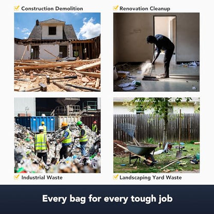 HygiCare Contractor & Industrial Bags, 42 Gallon, Extra Thick 3MIL, Heavy Duty with Tie Flaps, 32.75" x 45.13", 32 Count, For Construction, Industrial, & Outdoor Waste