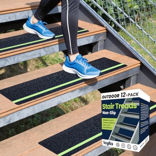Outdoor Stair Treads Non-Slip 6" x 30" 12-Pack Waterproof Grip Tape Glow - color: Green, size: 6" x 30"