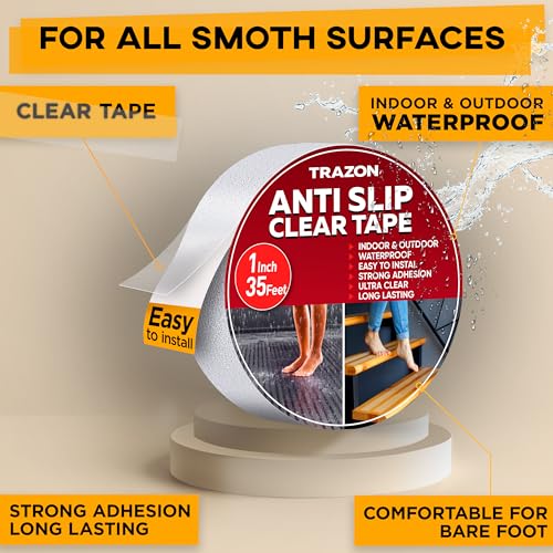 Grip Tape - Heavy Duty Anti Slip Tape Clear Outdoor/Indoor 1In*35Ft, Non Slip Roll/Stickers Easy to Cut Waterproof for Bathtub, Shower Floor, Pool, Stairs Safety Non Skid, Comfortable for Bare Foot - color: Clear, size: 1 Inch x 35 Feet