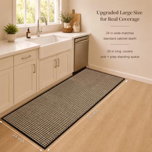 eqivei Kitchen Runner Rug, 24" x 59", Non-Slip Washable Kitchen Floor Mat - color: Black Gold