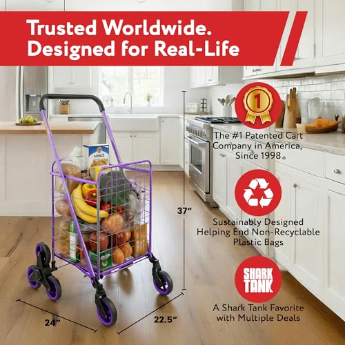 dbest Products Stair Climber Cruiser Cart Shopping Grocery Rolling Folding Laundry Basket on Wheels Foldable Utility Trolley Compact Lightweight Collapsible, Purple - color: Purple, style: Stair Climber