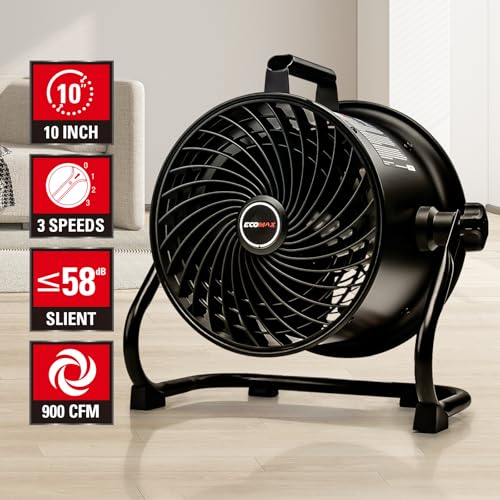 ECOMAX Drum Fan, 10 Inch High Velocity Industrial Shop Fan, Ultra-Quiet - size: 10Inch