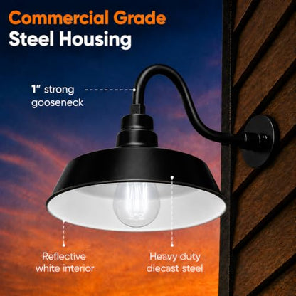 14in. Satin Black Outdoor Gooseneck Barn Light Fixture, 5000K Cool White - color: Satin Black (2-Pack), size: 10 in Gooseneck Arm