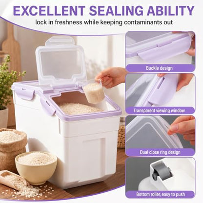 Sunnyray 4 Pcs 55 Lbs Rice Flour Storage Bins with Wheels, Purple - color: Purple, size: 55 lbs