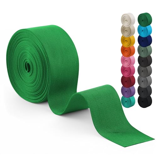 Polyester Webbing Strap 17+Colors – 1"&1.5"&2" – 10 Yards Heavy Duty Webbing Roll, Flat Webbing Strap for Indoor&Outdoor Gear, DIY Crafting, Repairing - color: Emerald green, size: 2"-10yards