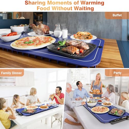 Warming Mat for Food, (XXL 35”x16”) Electric Warming Trays, Upgrade Graphene Fast Full-Surface Heating Mat for Food with 6 Level Temp, 6 Hours Timer, Food Warmer Pad with Heat-Insulating Mat - color: Blue