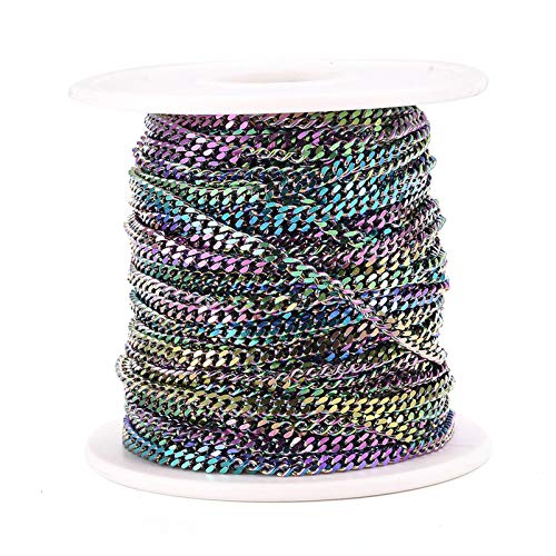 Craftdady 32.8 Feet Stainless Steel Twisted Curb Chain Link Multi-Color Unwelded Cable Cross Chain 4x3mm with Spool for Jewelry Pendant Necklace Bracelet Making - color: Multi-Colors, 10 Meters, 4x3mm