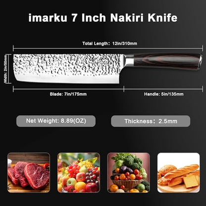 imarku Nakiri Knife 7 Inch,Razor Sharp Japanese Kitchen knife Chef Knife - color: Dark Brown/Coffee