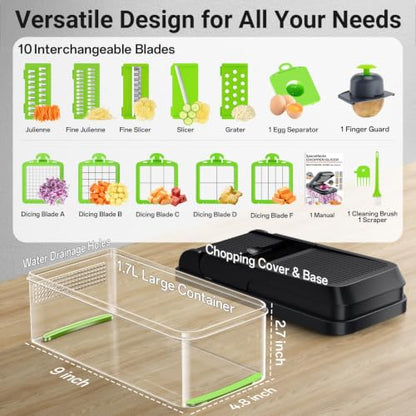 15-in-1 Vegetable Chopper with 10 Blades, Food Veggie Cutter, Green - color: Green, size: 10 Blades