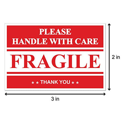 300 Labels, 1 Roll - Please, Handle with Care Stickers - 3 x 2 inch, Fragile Labels (Red/White) Shipping Labels for Glass or Delicate Products - size: 300 Labels