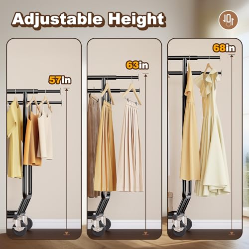 HOKEEPER Clothes Rack Load 650 LBS Collapsible Clothing Rack Double Rod - color: Black