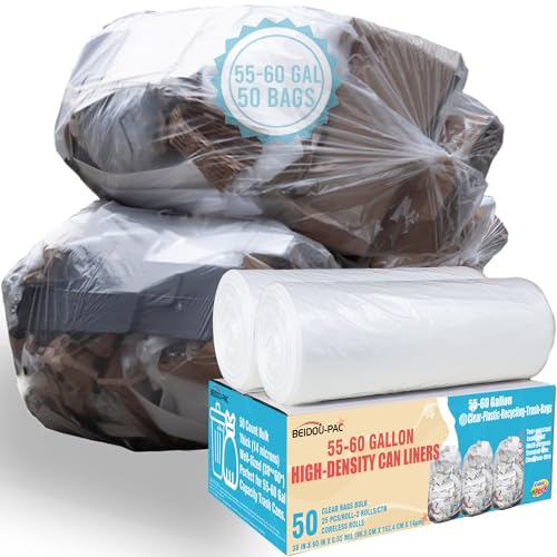BEIDOU-PAC 55-60 Gallon Trash Bags, 50 Count Bulk, Heavy Duty Clear Plastic Recycling Bags, Multi-purpose Garbage Bags for home Commercial, Outdoor, Construction, Industrial, Lawn, Leaf - style: 55-60 Gallon |50 Count