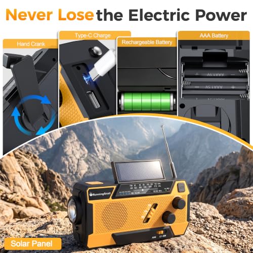 RunningSnail Hand Crank Emergency Radio with 3 Built-in Cable for Hurricane