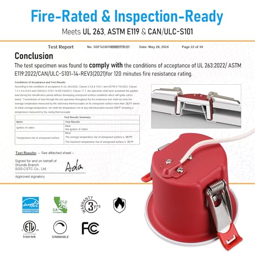 TORCHSTAR 4-Pack 3 Inch 2 Hour Fire Rated LED Recessed Light, Deep Baffle - size: 3 Inch