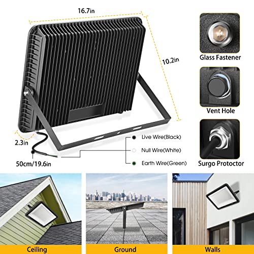 XYCN 300W LED Flood Light (2000W Equivalent), Super Bright 42,500LM 5000K Daylight IP66 Waterproof Security Outdoor LED Arena Lights Commercial Lighting Floodlight for Backyard|Court|Stadium|Yard - color: 300W led flood light