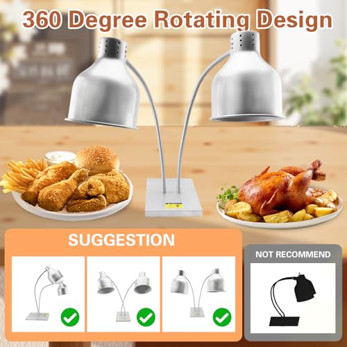 Commercial Head Food Heat Lamp, FUXULLACO Portable Electric Food Warmer 3-Bulb 250W Electric Warming Lights for Food Service Restaurant Buffet Kitchen (Silver) - color: Silver