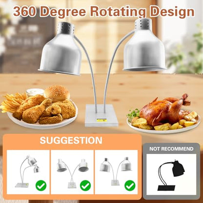 Commercial Head Food Heat Lamp, FUXULLACO Portable Electric Food Warmer 3-Bulb 250W Electric Warming Lights for Food Service Restaurant Buffet Kitchen (Silver) - color: Silver
