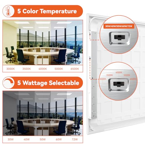 OKQ 2x4 LED Flat Panel Light Drop Ceiling Office Shop Commercial Warehouse Fixture, 5 CCT 3000K-6500K Adjustable & 5 Wattage Selectable,6000Lm 0-10V Dimmable, ETL Listed (24Pack) - color: 2x4 24pack, size: 2x4