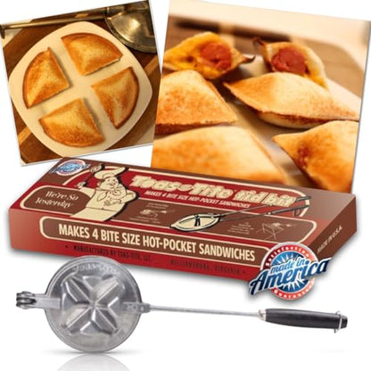 Tid Bit Handheld Sandwich Maker, Portable Sandwich Grill & Panini Press, Cast Aluminum Pie Iron, Retro 1945 Stovetop & Campfire Toaster for Hot Sandwiches, Pies, Paninis, RV & Camping - size: Tid-bid