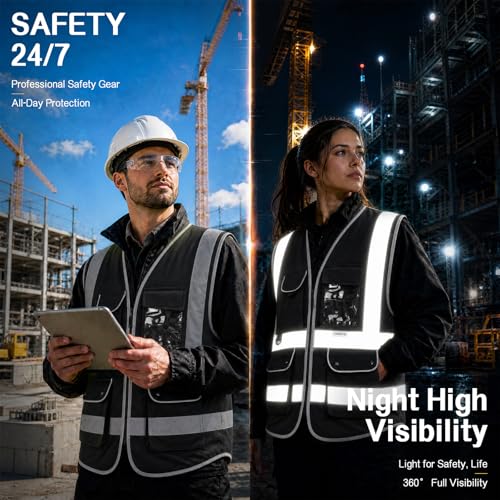 XIAKE Reflective Safety Vest for Men & Women High Visibility Class 2 Vest with Pockets Meets ANSI Standards - color: Black, size: Small