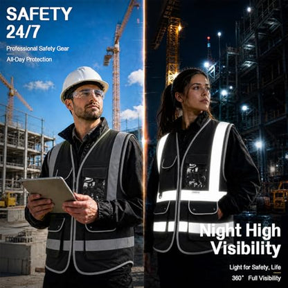 XIAKE Reflective Safety Vest for Men & Women High Visibility Class 2 Vest with Pockets Meets ANSI Standards - color: Black, size: XX-Large