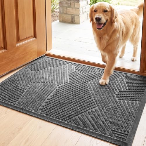 MATALL Heavy Duty Indoor Door Mat 24x36, Premium Geometric Entrance Mat with Non-Slip Rubber Backing, Large Durable Low-Profile Welcome Mat for Inside Entryway, Foyer, Mudroom - Grey - color: Light Grey, size: 2' x 3' (Rectangular)