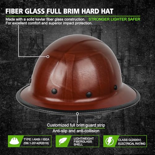 GREEN DEVIL Fiberglass Full Brim Hard Hat OSHA & ANSI Rated Fiber Hardhat for Men with Brim Guard - color: Natural Tan Full Brim Style