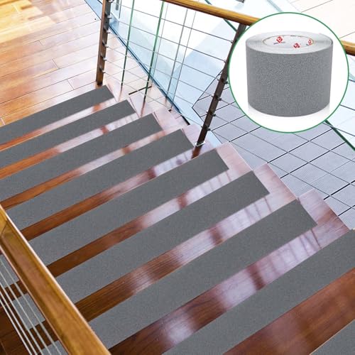 BOMEI PACK Anti Slip Traction Tape,4 Inch x 33 Ft,Heavy Duty Non Slip Tape,Grip Tape for Stairs, Tread Step, Indoor & Outdoor Use,Waterproof Stairs Non Skid Treads (Grey) - color: Grey