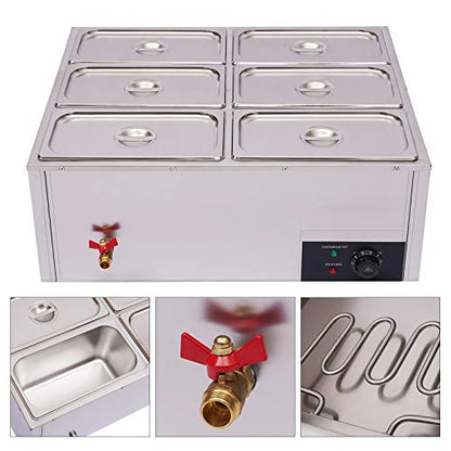 6 Pan Commercial Food Warmer Countertop with Lids, 7L Electric Food Warmer Steam Table , 850W Professional Buffet Servers and Warmers Stainless Steel Buffet Bain Marie with 86-185°F Temp Control - color: 6 Pan#1