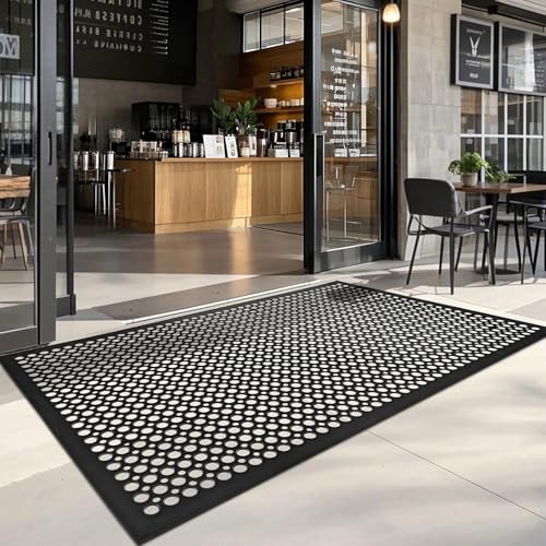 Anti Fatigue Rubber Floor Door Mats Restaurant Kitchen Outdoor Rubber Drainage Floor Mat Durable No Slip Commercial Bar Floor Mats Used for Garage Black 36" x 60" - color: Black