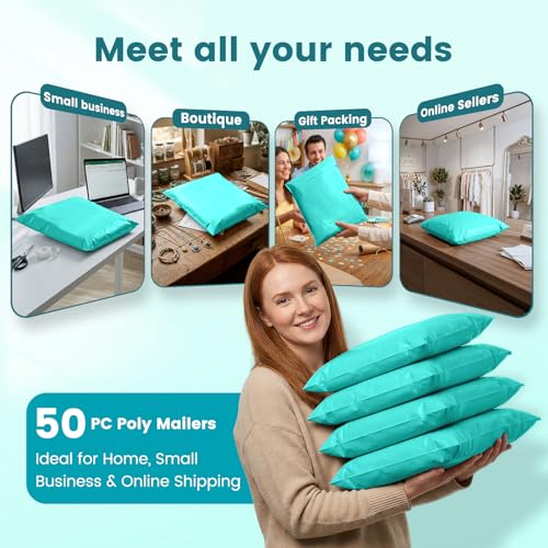 Metronic Poly Mailers 14.5x19 50 Pack, Self Seal Shipping Bags for Clothes - color: Teal, size: 14.5x19 50PC