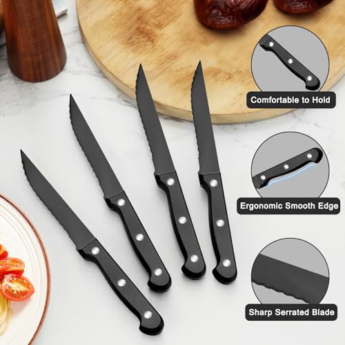 Pleafind 48-Pieces Black Silverware Sets for 8, Stainless Steel Cutlery Set with Steak Knives, Flatware Set, Include Forks Spoons and Knives Set, Dishwasher Safe Utensil Sets for Home Restaurant - color: Black, size: 48P