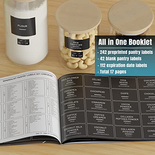 Neatsure 284 Pantry Labels with 112 Expiration Date Labels for Food Containers, Preprinted Stickers Booklet for Storage Bins, Minimalist Kitchen Labels for Organizing - style: Pantry Labels