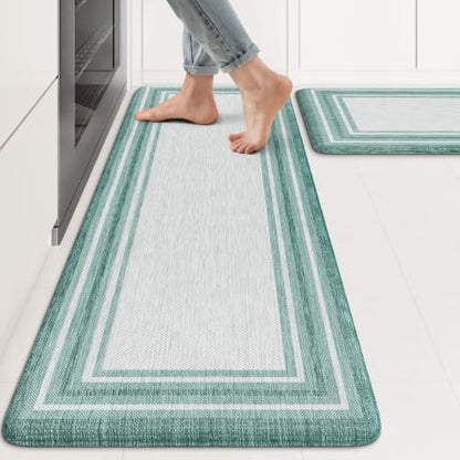 KIMODE Anti Fatigue Kitchen Mats, Green Farmhouse Kitchen Rugs Non Slip - color: Green, size: 17.3" x 47 "+ 17.3" x 29 "--0.47 inches