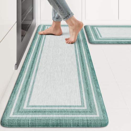 KIMODE Anti Fatigue Kitchen Mats, Green Farmhouse Kitchen Rugs Non Slip - color: Green, size: 17.3" x 47 "+ 17.3" x 29 "--0.47 inches