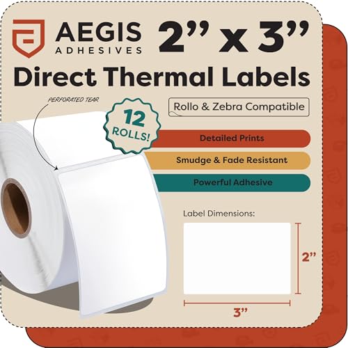 2" X 3" Direct Thermal Labels (6000 Count, 12 Rolls) - Perforated Product - size: 2" X 3"