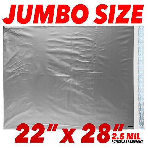 22x28 Jumbo Self-Seal Poly Mailer Bags 2.5 Mil Silver (100 Pack) - size: 100 Pack